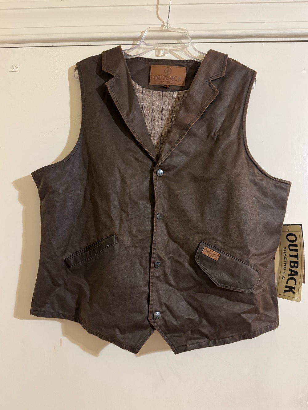Outback Men's Brown Canvas Vest with Notch Collar